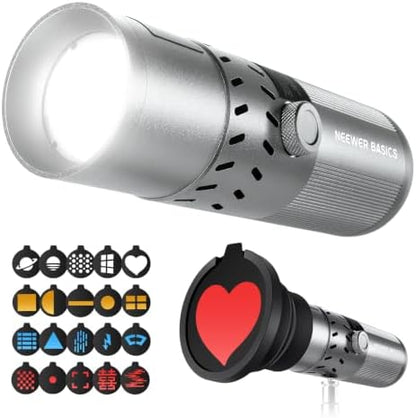 NEEWER BASICS 20W RGB Photography Flashlight with 4 Colors/20 Gobo Filters, Built in 49.95Wh Battery, 6300K CRI95+ Portable LED Spotlight Ambient Sunset Light for Video Recording Studio Lighting, FL20