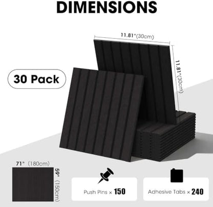 Large Cork Board for Walls 71" x 59",30 Pack 12"X12"Felt Bulletin Board Tiles with 240 Adhesive Tabs,Cork Board Alternative for Office Decor, Push Pin Board Wall Organizer- Black