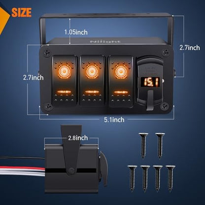 Nilight 3 Gang Rocker Switch Box 12V SPST ON Off Orange LED Waterproof