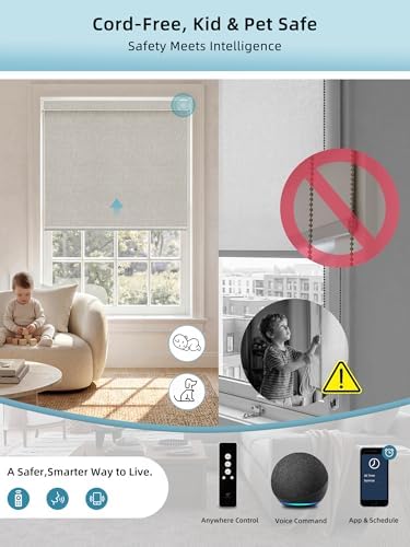 SmartWings Motorized Smart Roller Shades, 100% Blackout Safari Cream