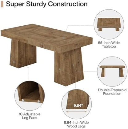 Tribesigns 55" Executive Desk, Wooden Office Desk with Double Pedestal, Modern Simple Computer Writing Table for Home Office, Light Brown