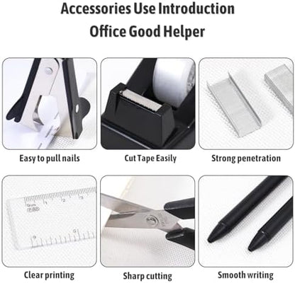 Gawsey Black Desk Organizers and Accessories with Desk Organizer 360° Rotating Pen Holder and Office Supplies, Cute Stationery Supplies Set