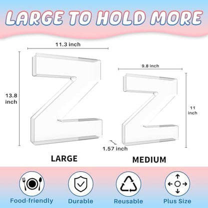 13.8" Extra Large Acrylic Letter Charcuterie Board Box, Reusable Fillable Letter Cake Candy Dish Display Serving Tray for Birthday Anniversary Party Decoration (Z)