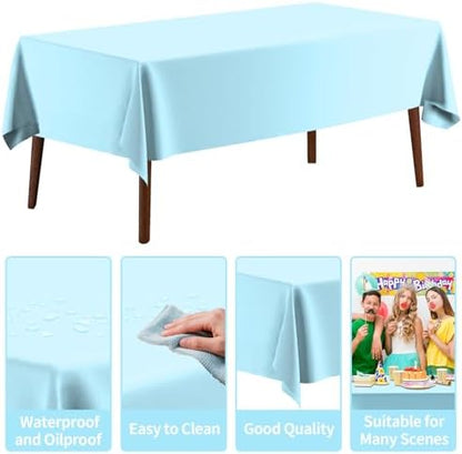 CXPSINC 54 Inch X 100 Feet Plastic Table Cover Roll Disposable Tablecloth with Slide Cutter for All Type/Shape Tables | Party, Banquet, Birthdays, Weddings(Light Blue, 100 Feet)
