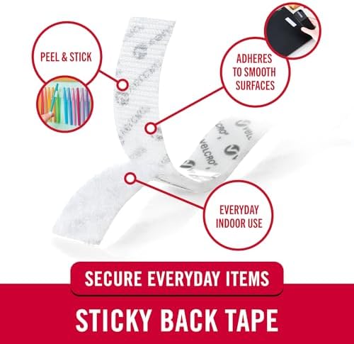 VELCRO Brand Sticky Back Hook and Loop Fasteners, White, 15 Ft Tape Roll