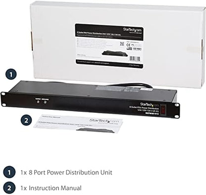 StarTech 8-Outlet 1U PDU, 120V/15A, Surge, 6ft Cord, TAA (RKPW081915)