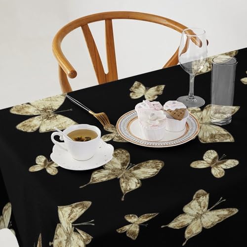 Golden Butterfly Tablecloth, Vintage Luxury Yellow Golden Butterflies Print Table Cloth for Kitchen Dining Coffee Table Outdoor Party Decor 60x120in