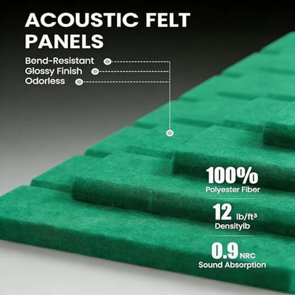 Slat Felt Wall Tiles (12 Pack) - 11.8"x11.8" Self-Adhesive Bulletin Board for Wall, Acoustic Panels for Sound Dampening, Modern Black Pin Board, Home Office Decor (30x30cm)