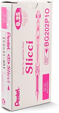 Pentel Arts Slicci 0.25 mm Extra Fine Gel Pen, Pink Ink, Box of 12 (BG202-P1)