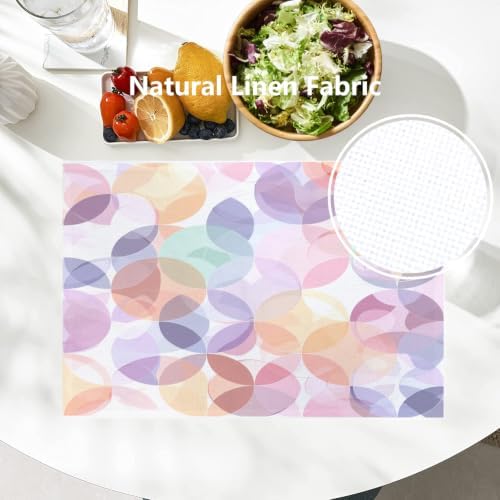 Batmerry Soft Translucent Placemats, Overlapping Shapes Pastel Washable Linen Table Mats for Kitchen Table Double Insulation Decor Dining Set Indoor Outdoor 12X18 in Set of 8