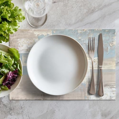 Batmerry Taupe Squares Texture Placemats,Grey and Beige Abstract Painting Washable Linen Table Mats for Kitchen Table Double Insulation Decor Dining Set Indoor Outdoor 12X18 in Set of 4