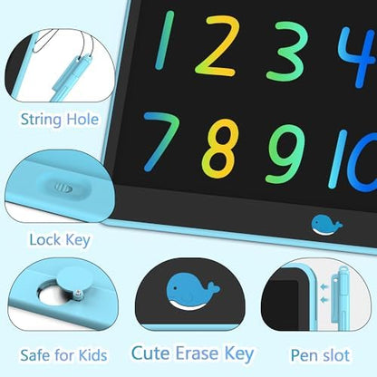 Hockvill LCD Writing Tablet for Kids 16 Inch, Toys for Girls Boys Drawing Pad for 3 4 5 6 7 8 Year Old Kid, Toddler Magnetic Doodle Board Travel Essentials Christmas Birthday for Children (Blue)