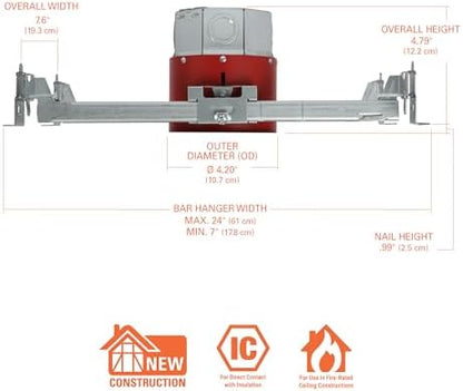 HALO 4” Junction Box Housing fits 4” LED Trims, HALO Surface Mounts, & Fans – Safe in Fire-Rated Ceilings – JB4FR2-4PK