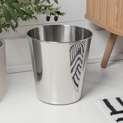 happimess Nolan 2 Gal Smooth Steel Wastebasket, Polished Steel