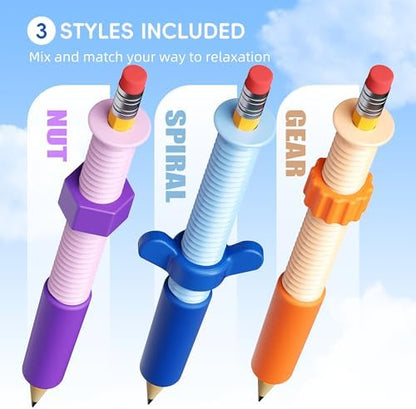 5 Pack Fidget Spinner Wooden Pencils,Pre-Sharpened 7.3" #2 HB Pencil with Ergonomic Grips&Erasers,Sensory Fidget Topper for ADHD,Autism & Anxiety Relief,Calm Focus Tool for Classroom,Home &Office