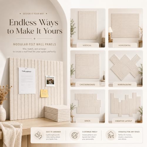 Large Oatmea Felt Square Cork Board Alternative 6-Pack,36"x 24"