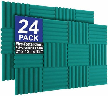 Foam Factory Inc 24 Pack Color Acoustic Foam Panel Studio Soundproofing Wedge Wall Tiles 12” X 12” X 2” (Teal)