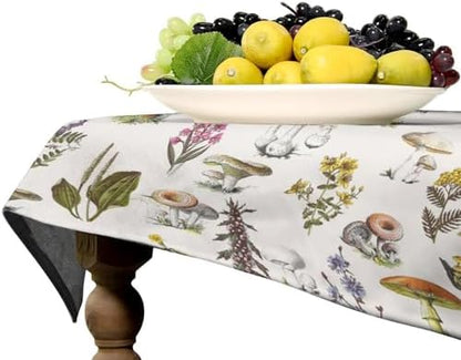 Vintage Botanical Tablecloth, Rustic Plants Herbs Mushroom Nature Wildflower Table Cloth for Outdoor Patio Party Picnic Wedding Indoor Kitchen Dinner Table Decor 60x90in
