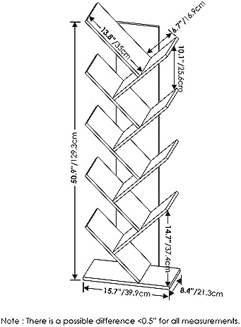 Furinno TREE Book Shelf, 9-Tier Bookshelf, Tree Bookcase with Angled Open Shelf, 8.4 x 15.7 x 50.9, Corner Shelf for Room Decor, for Living Room, Bedroom, Home Office, Espresso