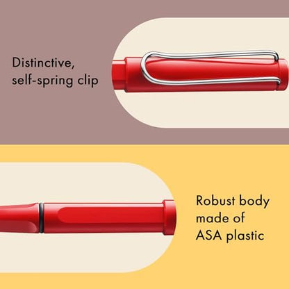 Lamy safari red - Rollerball Pen with ergonomic grip & line width M - for pleasant long writing - made of robust ASA plastic - including rollerball refill M 63 in black