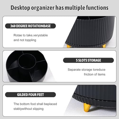 Gawsey Black Desk Organizers and Accessories with Desk Organizer 360° Rotating Pen Holder and Office Supplies, Cute Stationery Supplies Set