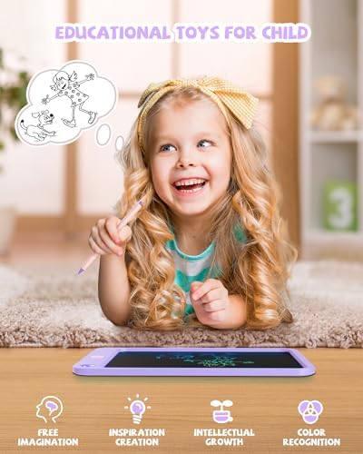 LCD Writing Tablet 10 Inch, Toys for 3 4 5 6 7 8 9 10 Year Old Boys Girls, Colorful Doodle Board Drawing Tablet, Gift for Boys Toddlers Age 3-12 Years, Memo Board, Drawing Pads with Lanyard(Purple)