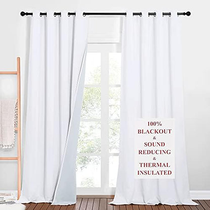 NICETOWN Full Shading Curtains for Windows, Super Heavy-Duty Noise Absorb Lined Blackout Curtains for Bedroom, Privacy Assured Window Treatment for Hotel (White, Pack of 2, 52 inches W x 90 inches L)