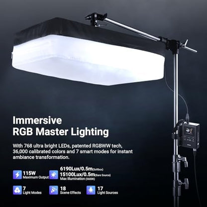 NEEWER 115W Flexible RGB Video Light, APP/2.4G/DMX Control LED Panel Light Mat Kit with Softbox, 2500K-10000K 14700lx/0.5m CRI96+, Key Lighting for Studio Photography Streaming Video Recording, FL100C