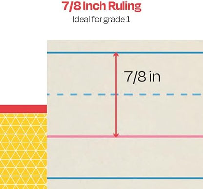 School Smart Zaner-Bloser Writing Paper, Handwriting Practice Lined Paper, Grade 1 Learning, 7/8 Inch Rule, 10-1/2 x 8 Inches, 500 Sheets