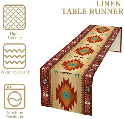 Aztec Southwest Table Runner, Ethnic Style Geometric Triditional Kitchen Table Runners Table Setting Decor for Garden Farmhouse Wedding Party Holiday Dinner Home, 13x120 Inch