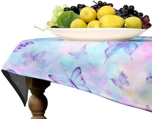 Dreamy Butterfly Tablecloth, Colorful Butterflies Watercolor Blue Purple Print Table Cover for Outdoor Party Picnic Kitchen Dinning Table Decor 60x120in