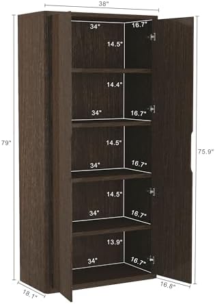 Manhattan Comfort Rivington Bookshelf 79 in Tall 5-Tier Bookcase, Modern Soft Close Storage Cabinet, Handle-Free, Round Corner Design for Living Room, Bedroom, or Home Office, Set of 3 in Walnut