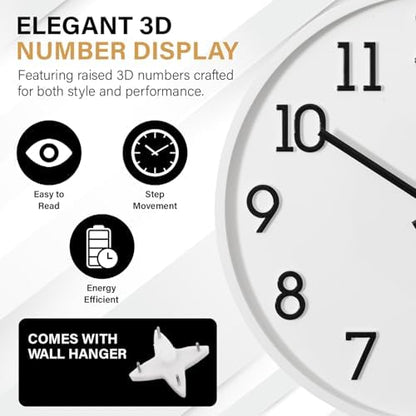Clockswise 11" Modern Minimalist Round Wall Clock Black Arabic Numerals White Dial Analog Display Step Movement Mechanism Easy-to-Read Timepiece for Living Room Kitchen Office or Bedroom Wall Decor