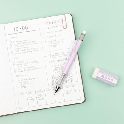 Tombow MONO Graph and MONO Eraser, 0.5 mm, Lavender, Precision with 4 mm Tip, Innovative Shake Mechanism, More Stable Brass Pliers, Refillable, Includes Eraser [SH-MG94-PE04A]
