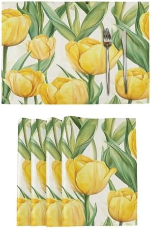 ALAZA Yellow Tulip Flowers Set of 4 Placemats Rectangle Table Mat for Dining Table Restaurant Kitchen Home Decor, 12" x 18"