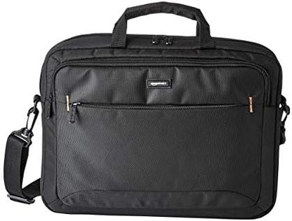 Amazon Basics Laptop Carrying Case with Shoulder Strap, 15.6-inch, Black, Large Capacity Office Work Bag, 10-Pack
