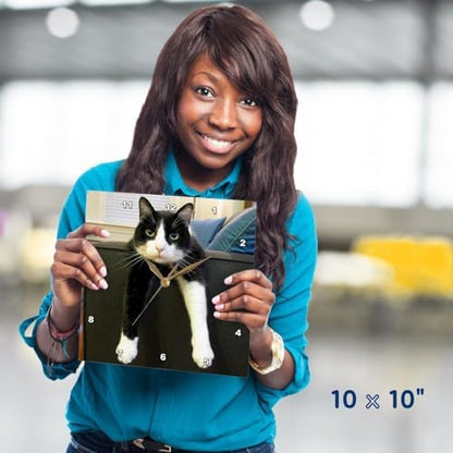 3dRose dpp_23450_2 Black and White Cat with Nothing To-Do Wall Clock, 13 by 13-Inch