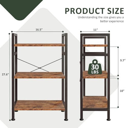 3 Tier Bookshelf, Free Standing Bookcase with Open Storage Shelves