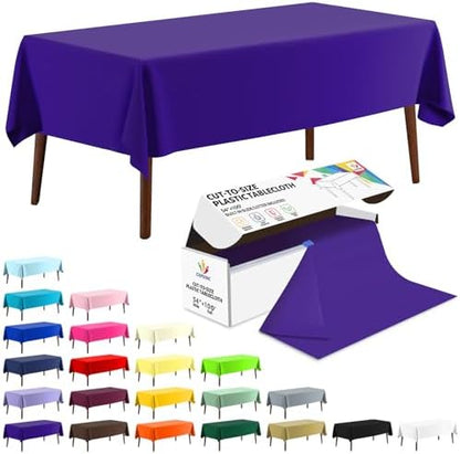 CXPSINC 54 Inch X 100 Feet Plastic Table Cover Roll Disposable Tablecloth with Slide Cutter for All Type/Shape Tables | Party, Banquet, Birthdays, Weddings(Dark Purple, 100 Feet)