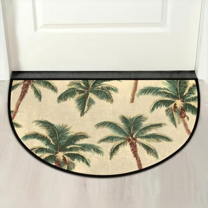 Ocean Palm Trees Beige Half Round Door Mat Non Slip Washable Semi Circle Area Rug Absorbent Soft Half Moon Rug Floor Mat for Indoor Outdoor Kitchen Bathroom Patio Front Door Mat Decor