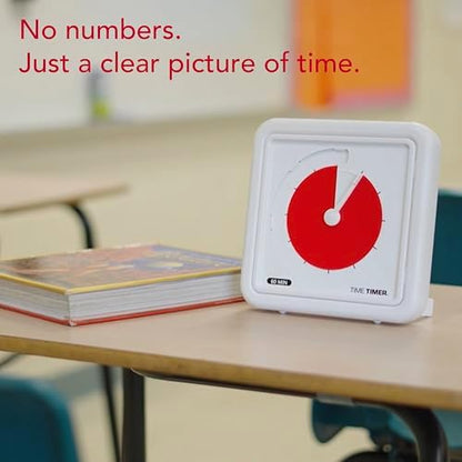 Time Timer® Numberless Braille 8-Inch Visual Timer – 60-Minute Countdown Silent Clock with Tactile Features & High-Contrast Disappearing Disk, Desk Timer for Kids, Office, Seniors, ADHD, Autism - Red