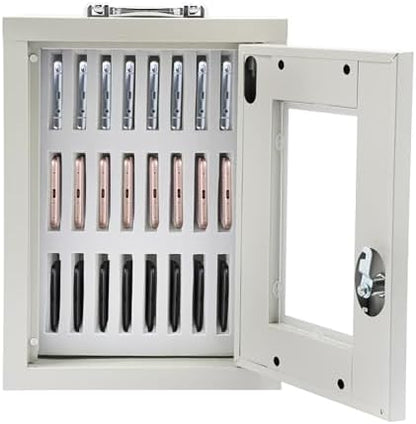 24 Slots Aluminum Alloy Pocket Chart Storage Cabinet,Cell Phones Storage Cabinet,Wall-Mounted with a Locked,Can be Carried by Hand