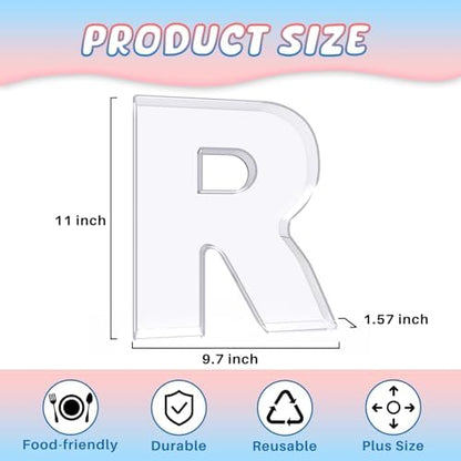 11" Acrylic Letter Charcuterie Box, Reusable Fillable Alphabet Number Shaped Form Tray for Birthday Anniversaries, Party Decorative Serving Plates Display Candy Cake (R)