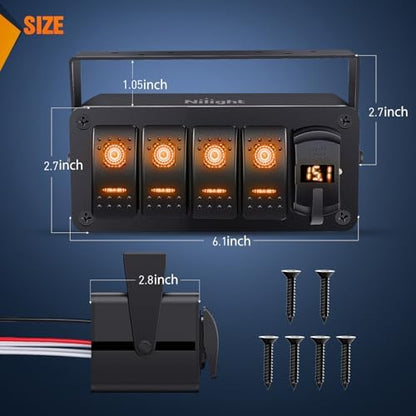 Nilight 4 Gang Rocker Switch Box 12V SPST ON Off Orange LED Waterproof
