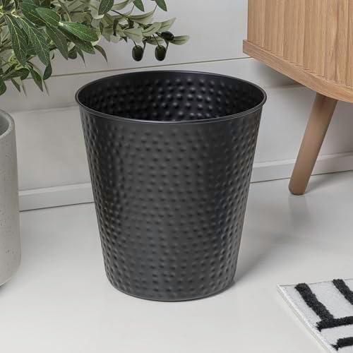 happimess Axel 2 Gal Hammered Steel Waste Bin 10", Matte Black