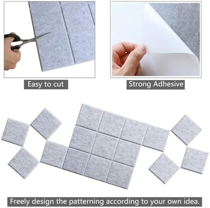 Large Cork Board Felt Board Tiles for Walls with 60 Push Pins, 11.8"x11.8" Pack of 12 Pin Board Notice Boards for Home Office Kitchen, Bulletin Board Wall Tiles for Photos Memos