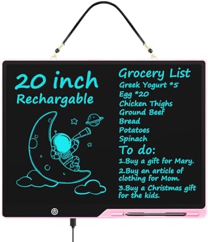 [Rechargeable] 20 Inch LCD Writing Tablet for Kids, Extra-Large Drawing Tablet for Adults, Educational & Learning Toys for Boys Girls Ages 8-12 Years Old, Drawing Board for Kids Birthday Gift (Pink)