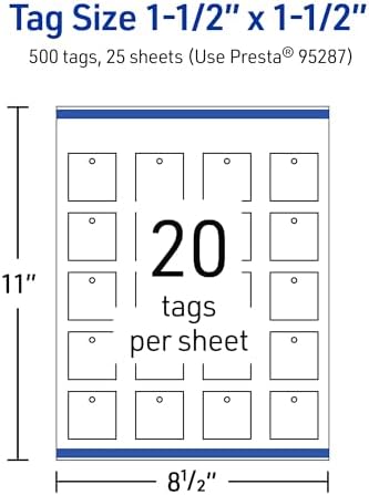 Avery® Printable Square Tags, Sure Feed® Technology, 1-1/2" x 1-1/2", Glossy White Cardstock, Print-to-The-Edge, Laser/Inkjet Printable, 500 Total, Great for Custom Gift or Branding Tags