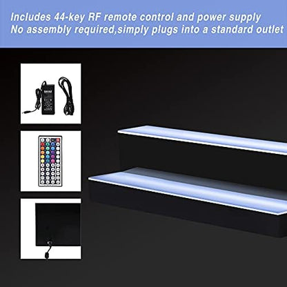 MESAlLUP Acrylic 30 Inch 2 Tier LED Liquor Bottle Display Shelf, Lighted Bar Shelves with APP or Remote Control, Mulit Color Lighting for Home Mini Bars Decor, Restaurants & Party Use