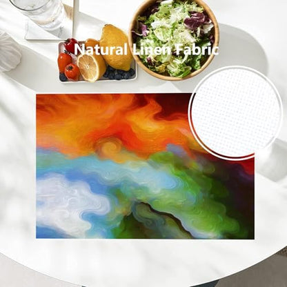 Batmerry Colorful Bright Oil Painting Linen Placemats Set of 8, Multicolor Psychedelic Washable Table Mats for Kitchen Table Thickened Heat Insulation Dining Set Indoor Outdoor 12X18 in